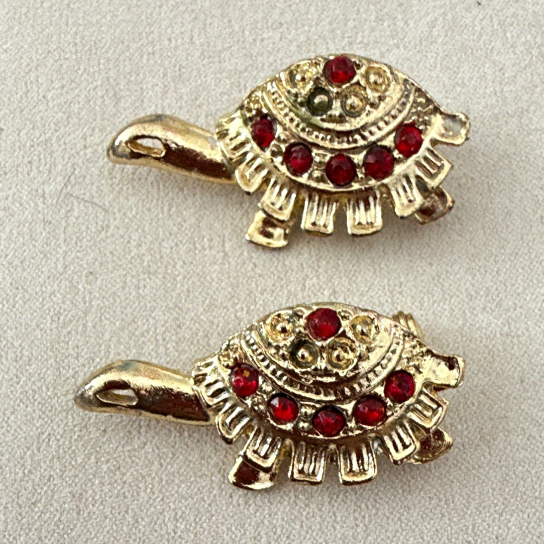Lot of 2 Gold Tone Turtle Brooch Pins Red Round Rhinestone Animals & Insects