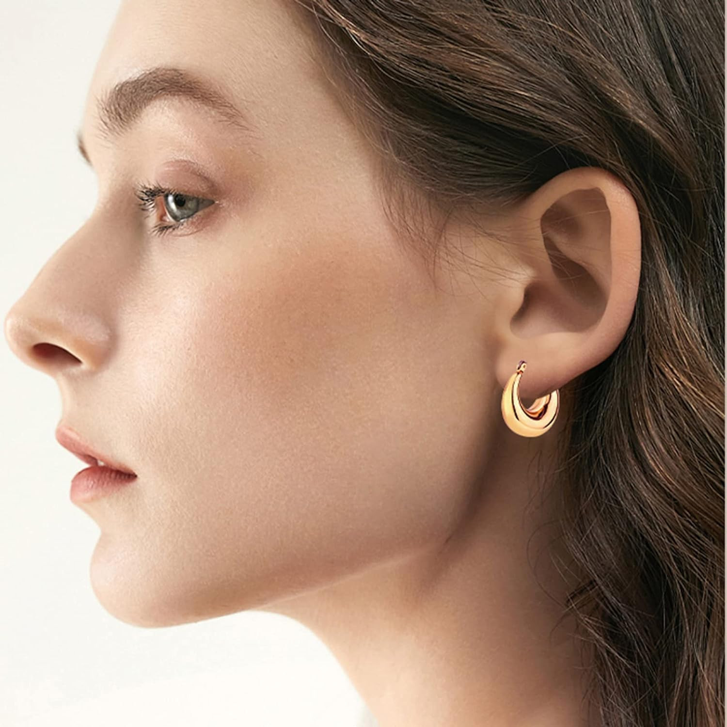 6 Pairs 14K Gold Plated Hoop Earrings for Women Lightweight Chunky Hoop Earrings
