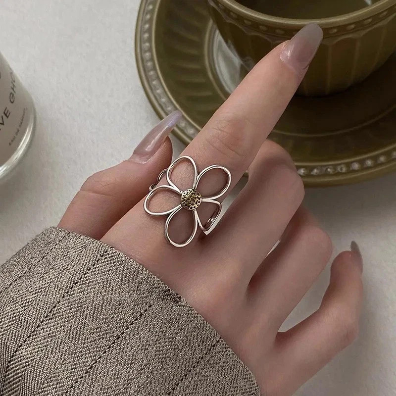 925 Sterling Silver Irregular Zircon Ring Women Adjustable Cocktail Party Band