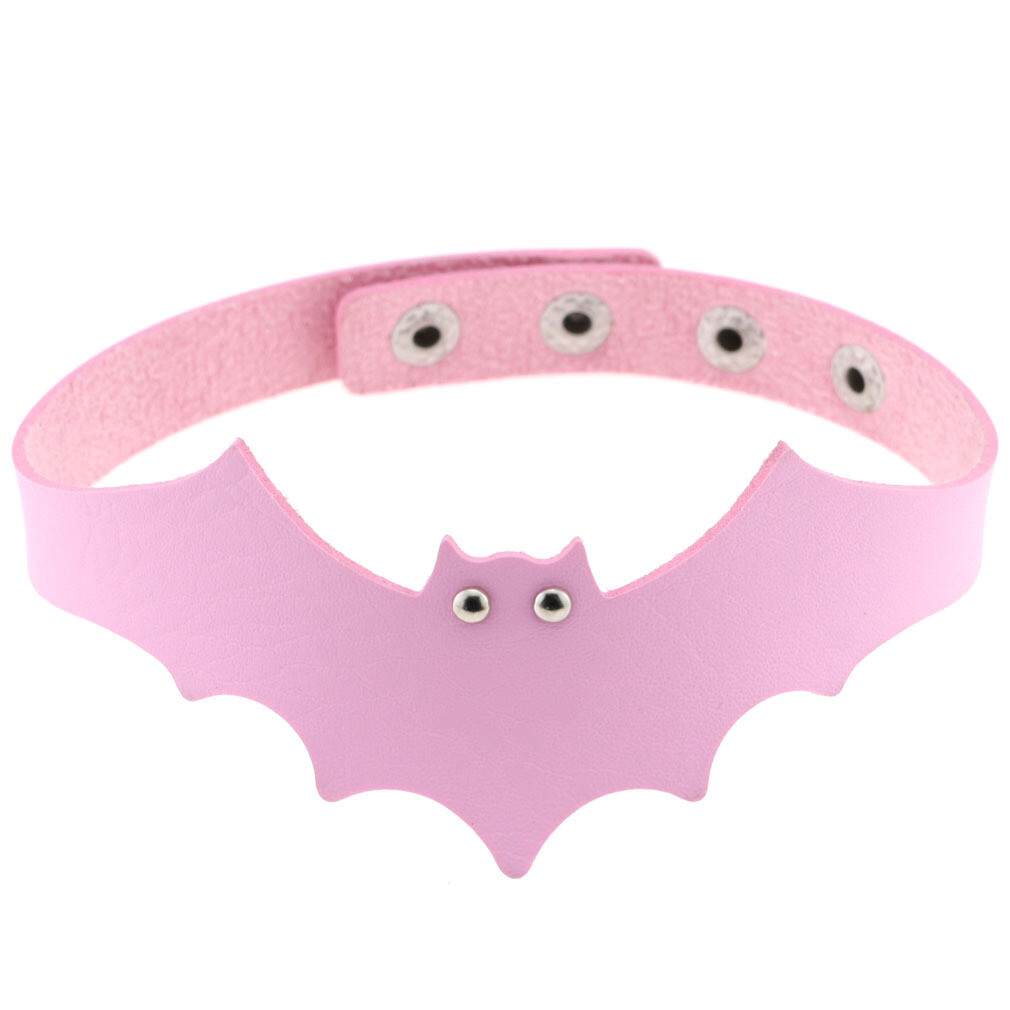 Gothic Bat Pattern PU Leather Choker Collar Necklace Halloween Cosplay Party