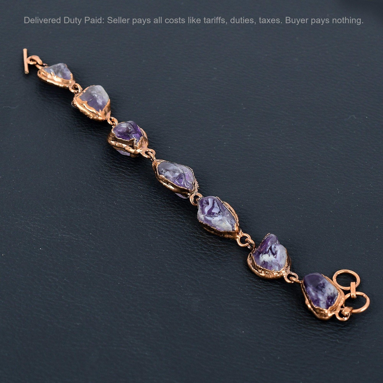 Copper Pentagon Super 23 Amethyst Gemstone Chain Electroformed Bracelet Jewelry