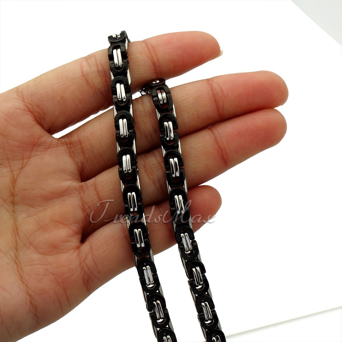 7MM 18-30″ Black Silver Tone Flat Byzantine Mens Chain Stainless Steel Necklace