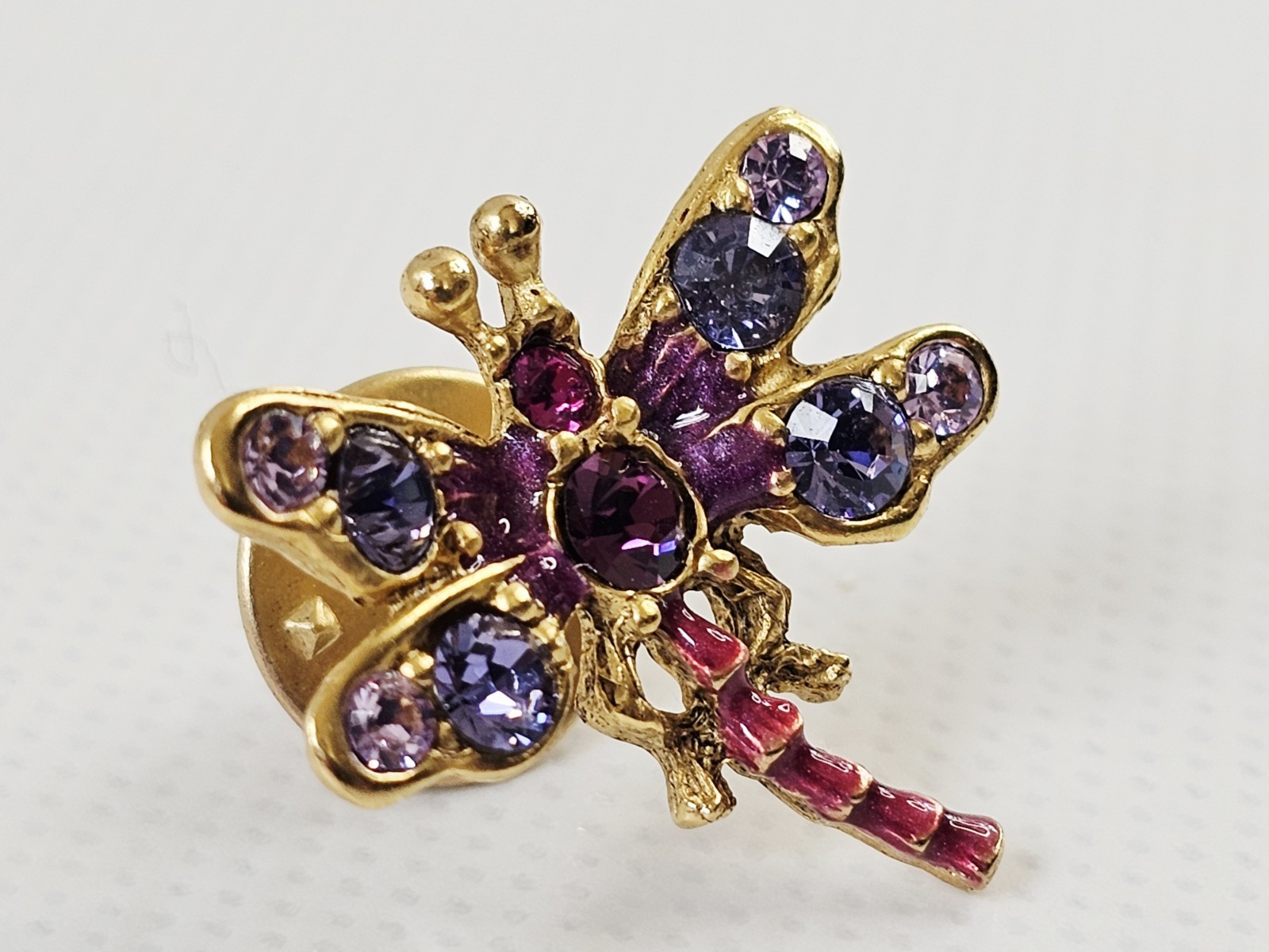 Jay Strongwater Small Dragonfly Pin Swarovski Crystals Enamel Gold Toned Metal