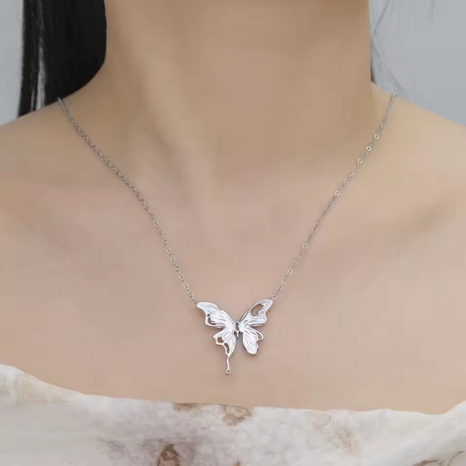 Abstract Butterfly Necklace 316L Stainless Steel Bohemian Butterflies Pendant