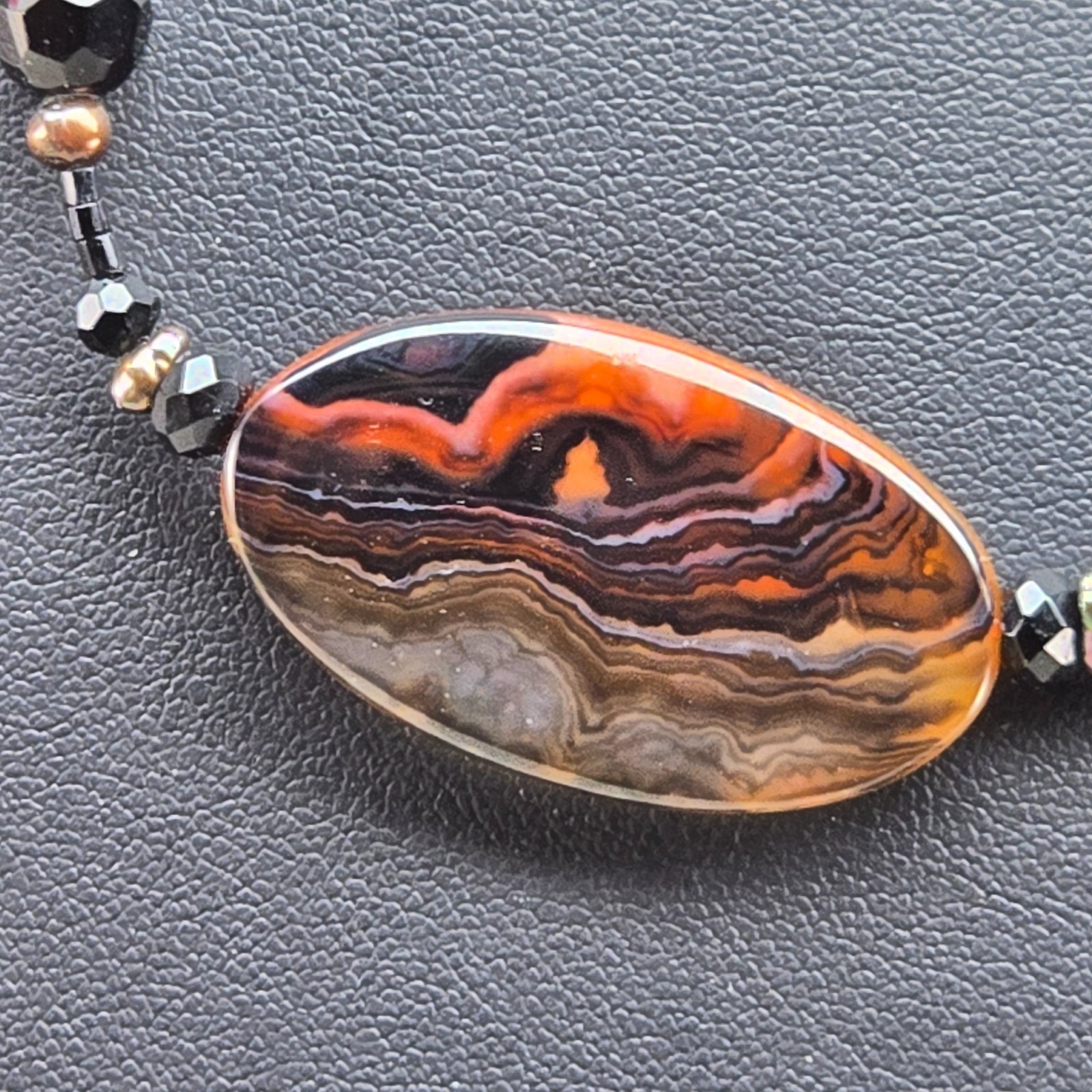 Natural Stone Necklace Black Brown Banded Agate Look Beaded Statement Necklace