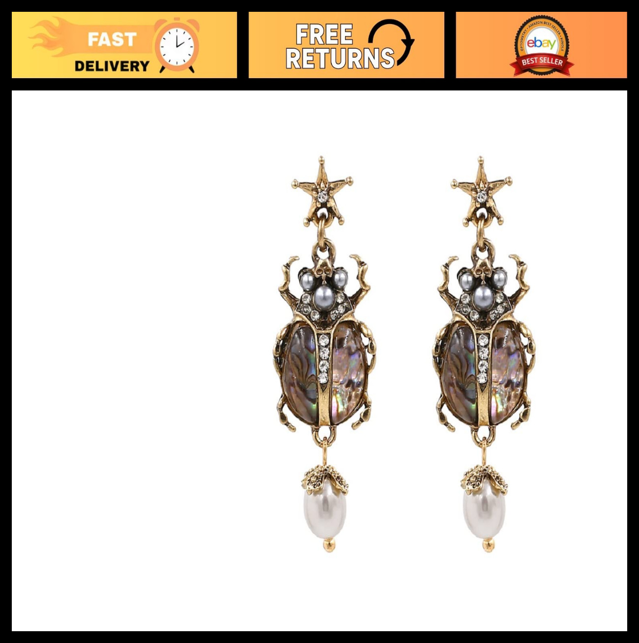 Cute Beetle Drop Earrings for Women, Cubic Zirconia Insect Jewelry, Fun Gift