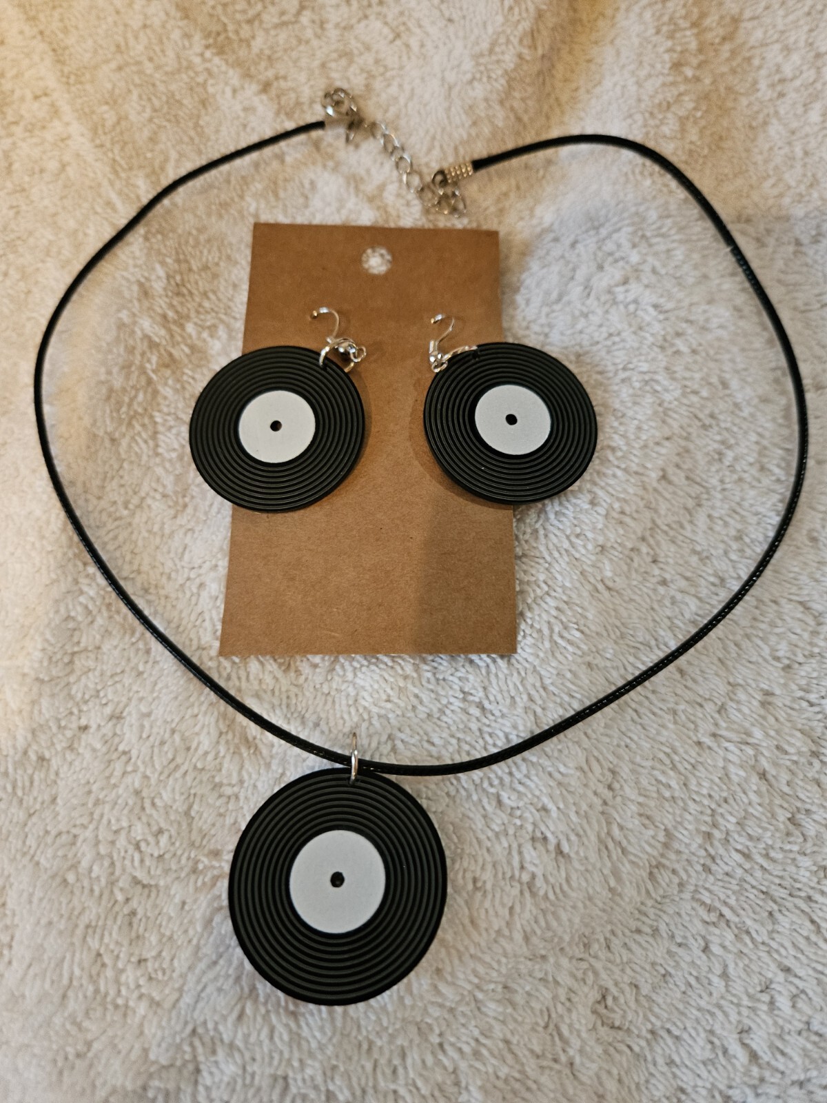 ACRYLIC RECORD 32mm Earrings & Matching Necklace. ADJUSTABLE! MUST HAVE!