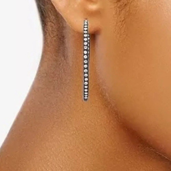 VERA WANG Rocker Chic Black Clear Crystal 1.5″ Hoop Earrings**NEW!