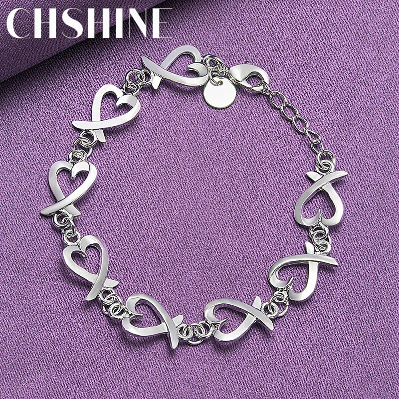 CHSHINE 925 Sterling Silver Love Heart Chain Bracelet Fashion Charm Jewelry
