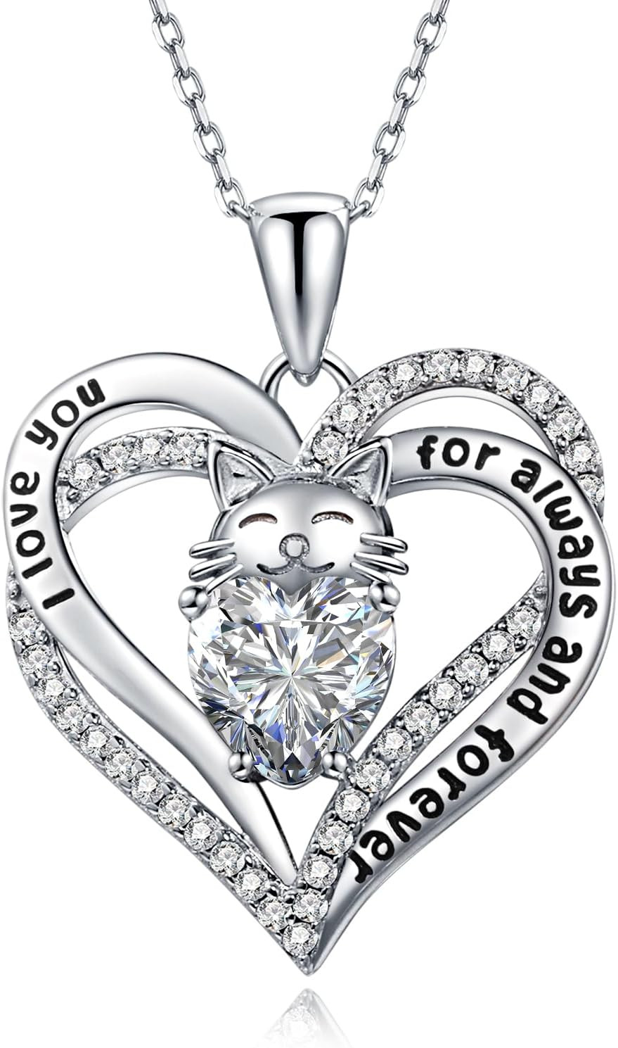 Gold Plated Heart Cross Cat Necklace for Women Cz Diamond Cat Cross Heart Neckla