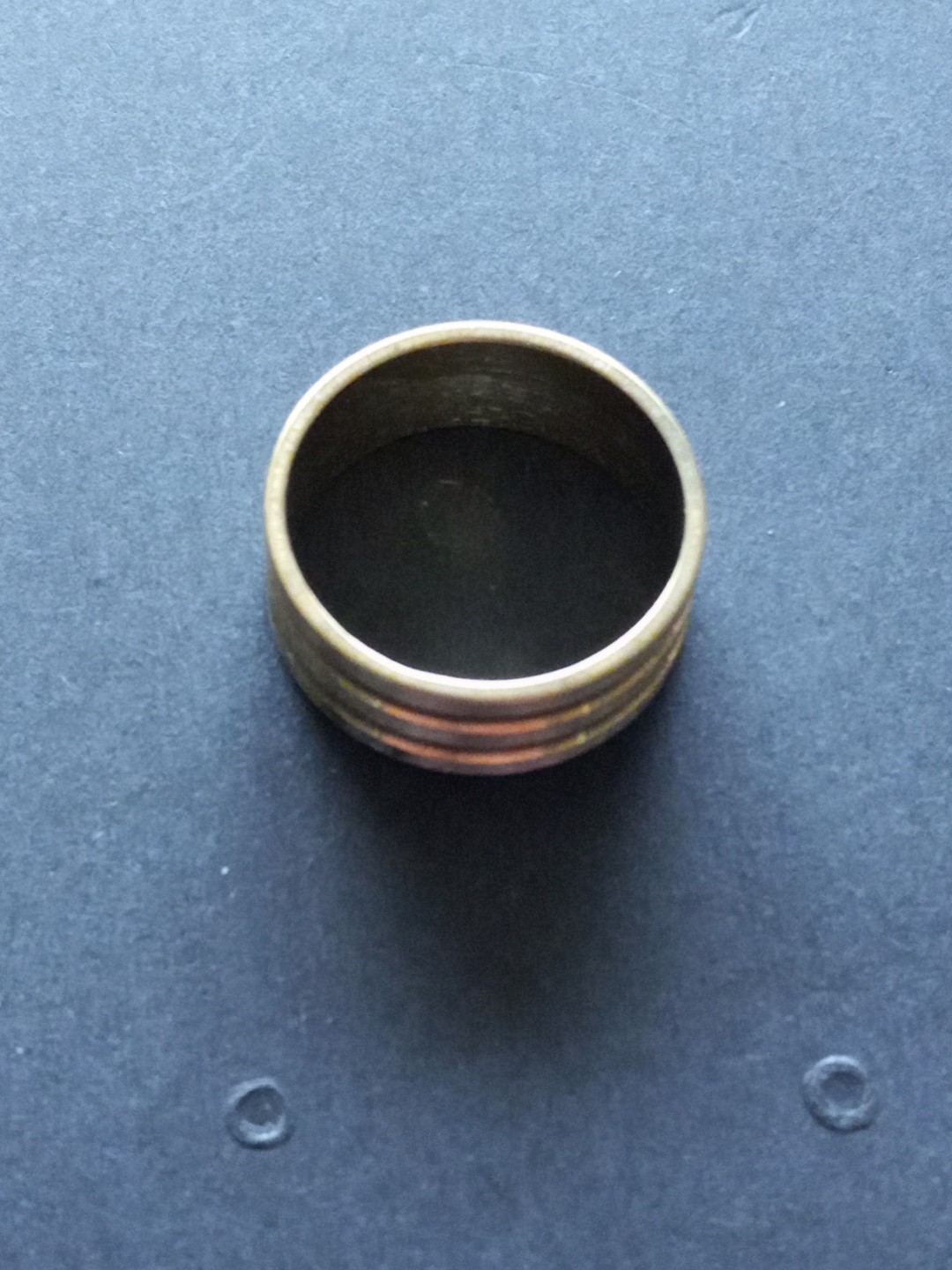 Stainless Steel Fashion Ring – Brushed W/2 Gold Bands. 7mm Wide Size 6 B80