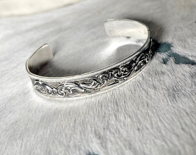 Western Womens Bracelet 6 3/8 x 1/2 in Band Silver Cuff Cowboy Adjustable