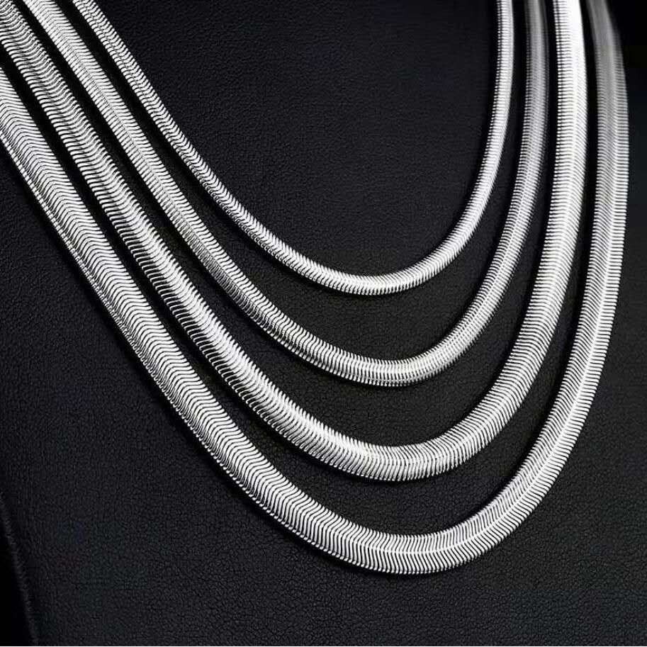 1.6-8mm Stainless Steel Flat Snake Chain Necklace Women Men Link Jewelry 18-36”