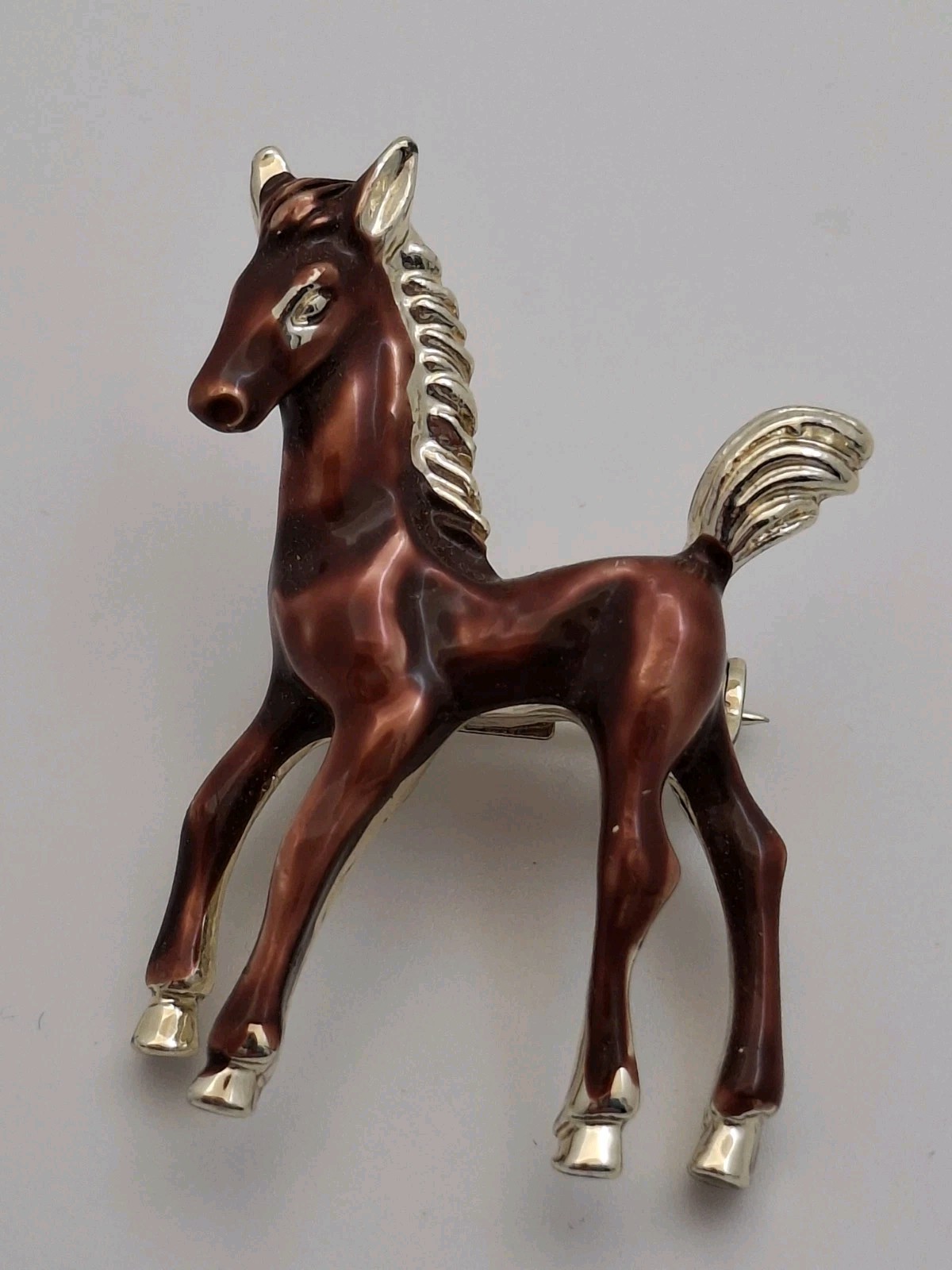Horse Brooch Chestnut Brown Pony Pin 1 1/4 Inch
