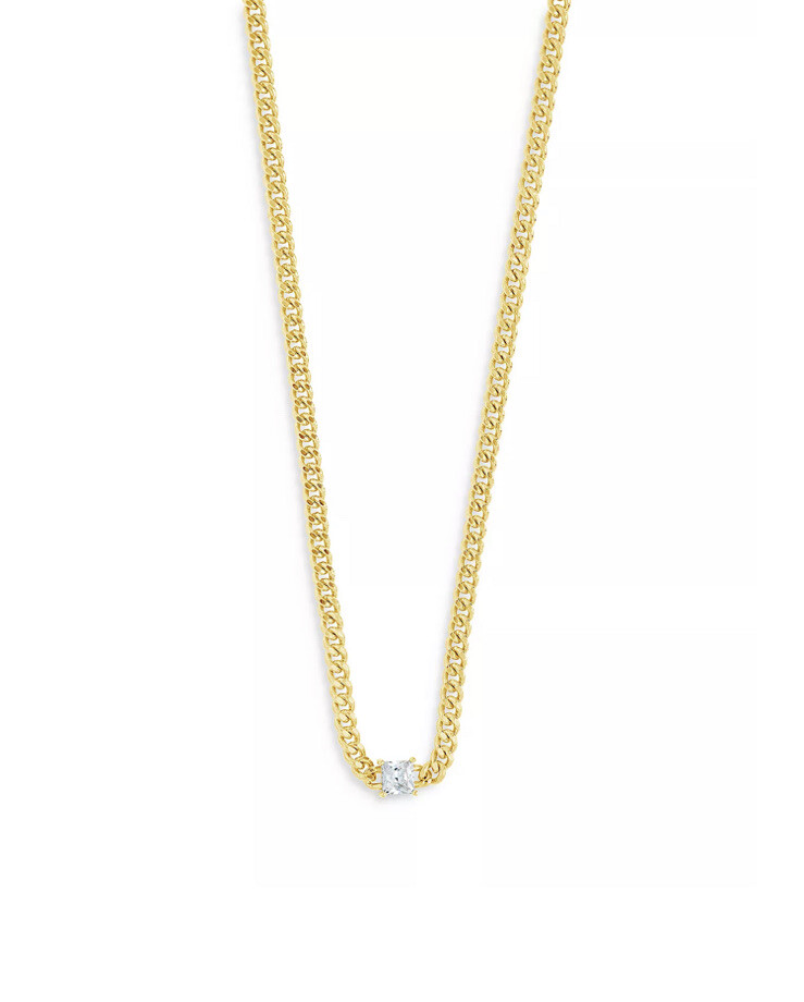 Sterling Forever 14k Gold Plated Cubic Zirconia Curb Chain Necklace