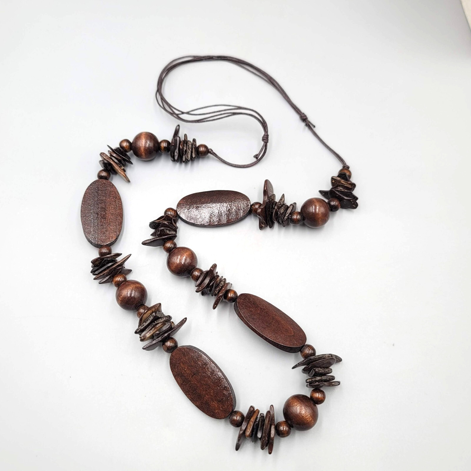 Wood Bead Necklace Possible Belt Adjustable Cord 36″- 40″