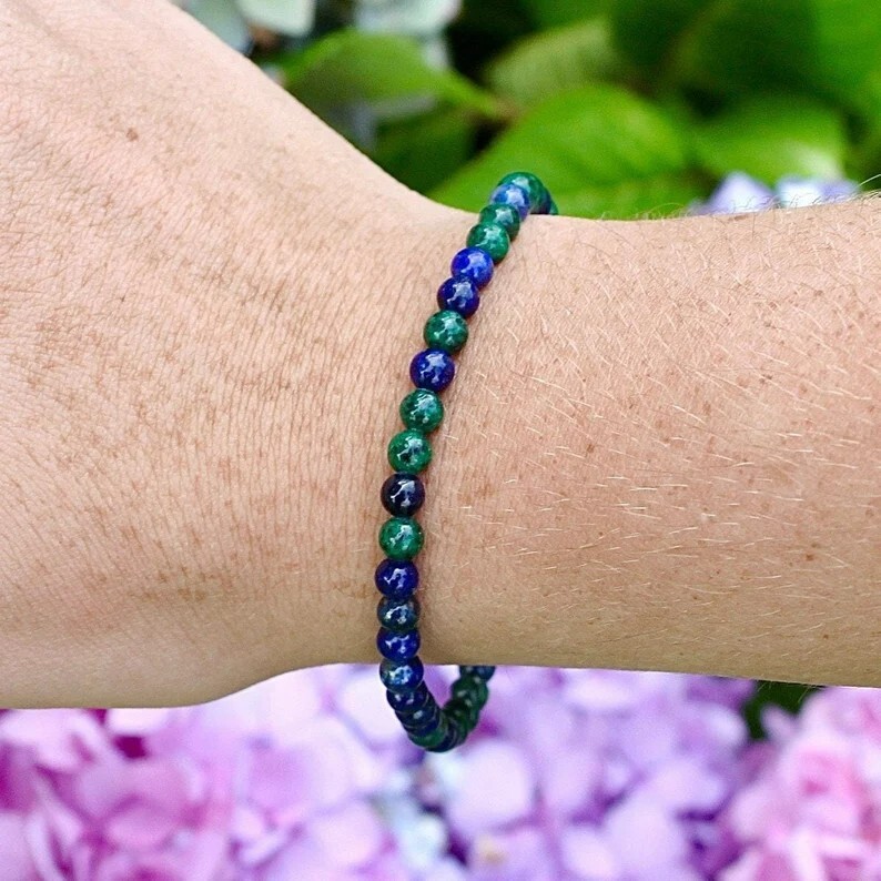 Azurite Malachite 4mm Gemstone Beaded Healing Balance Chakra Bracelet Xmas Gift