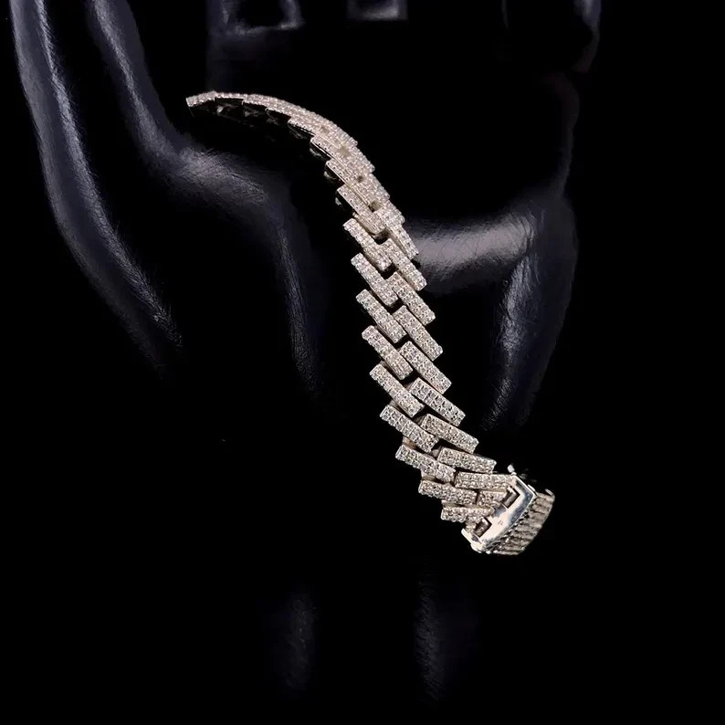 5.80Ct Round Cut Simulated Diamond Cuban Link Bracelet 925 White Sterling Silver