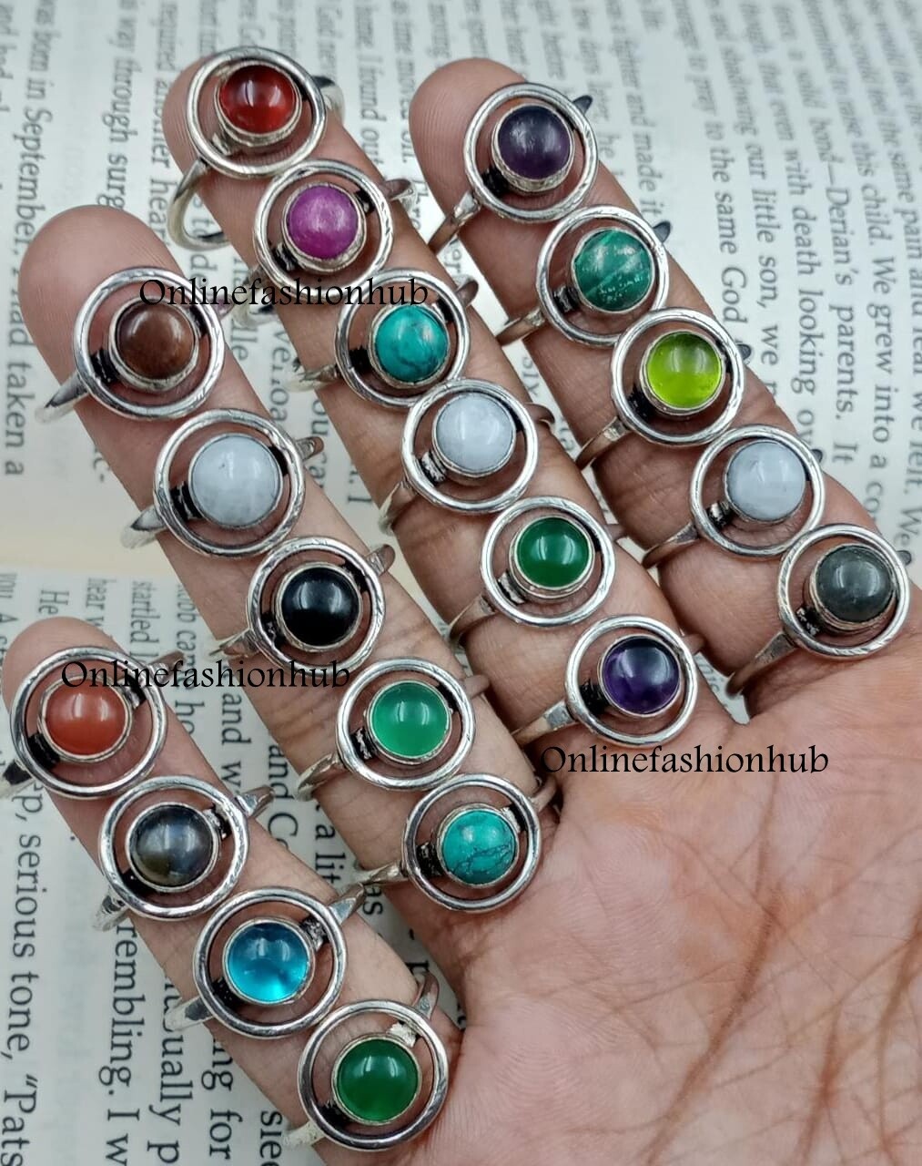 Jasper,Turquoise & Mix Gemstone 925 Sterling Silver Plated Wholesale Lot Rings