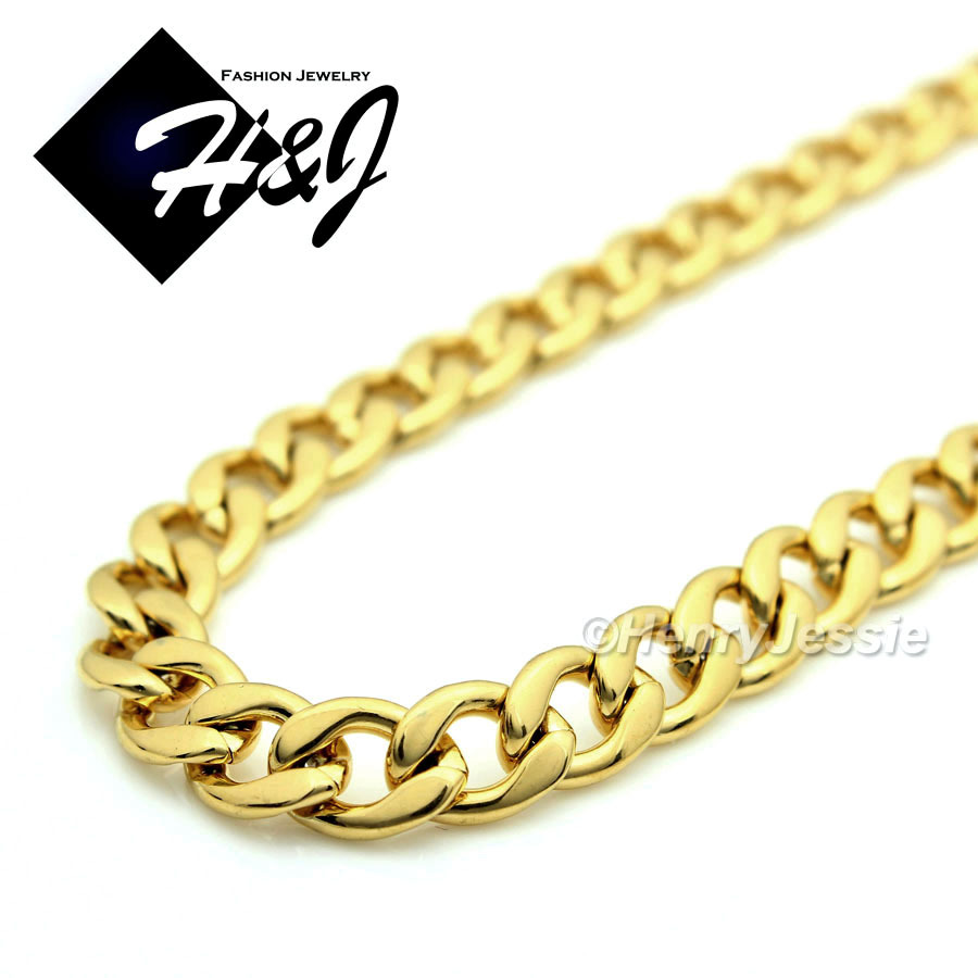 18″-40″Stainless Steel 7mm Gold Plated Cuban Curb Chain Plain Cross Pendant*GP64