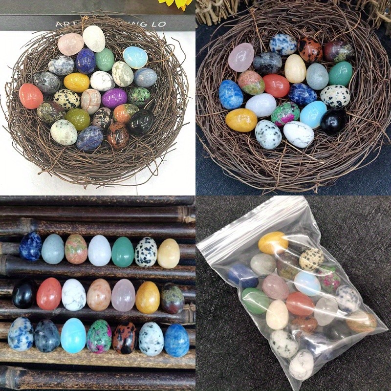 25Pcs Mixed Natural Egg Shaped Worry Stones Polished Easter Decor DIY Craft Gift