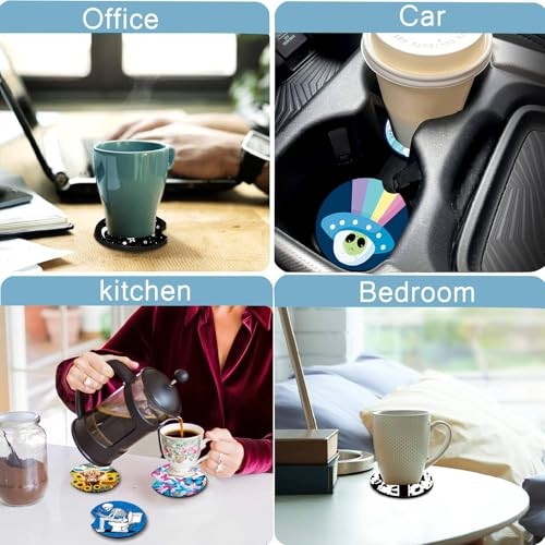 2 Pack Car Cup Holder Coasters 2.75″ Universal Size Anti Slip Dragon and Skulls