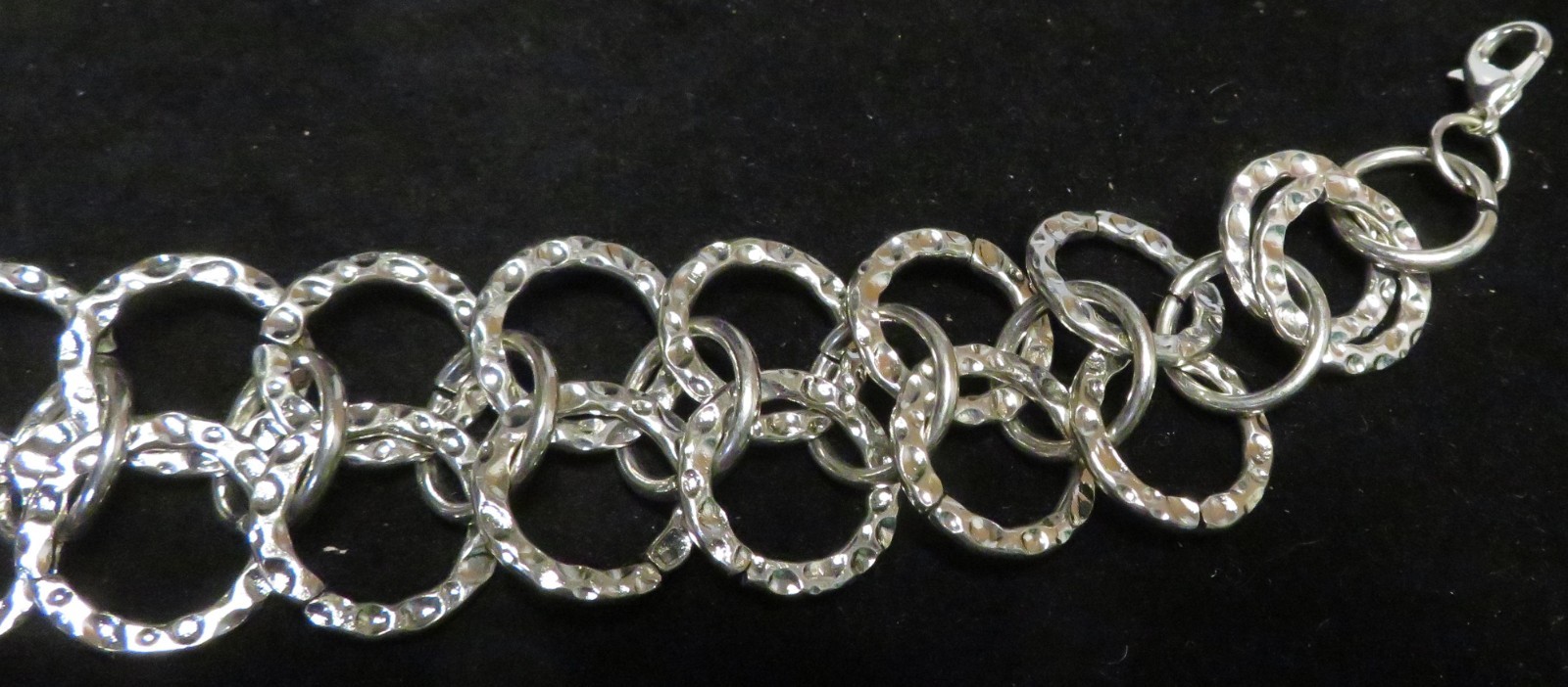 Bracelet Large Chainmail Multi Row Silver Tone Fashion Hammered 8-10″ Adjustable