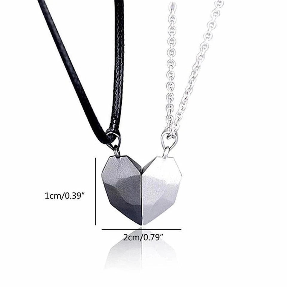 Couple Pendant Necklace Magnetic Heart Electrocardiogram Splicing Valentine Gift