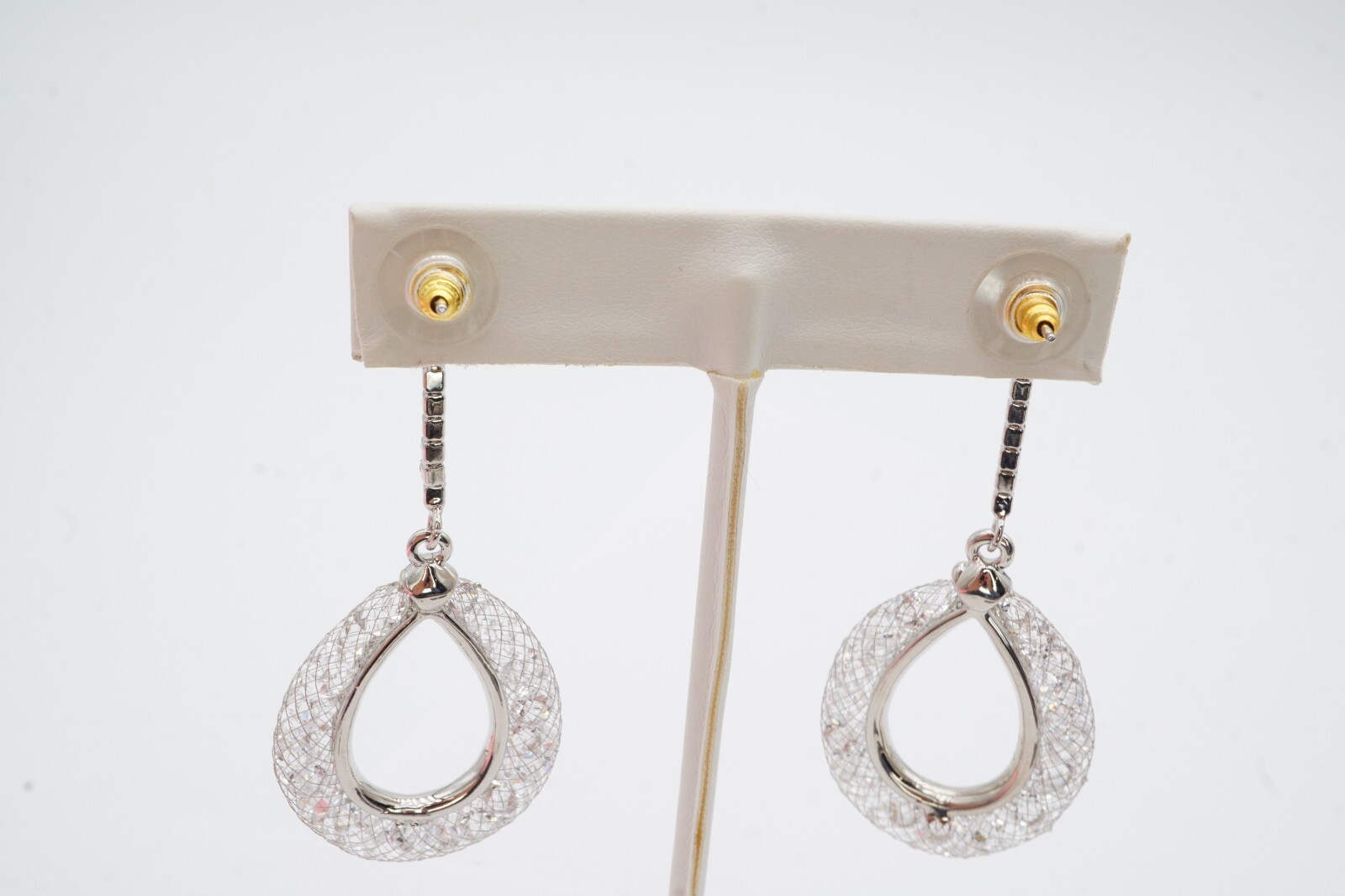 Earrings Silver Tone Crystal Filled Mesh