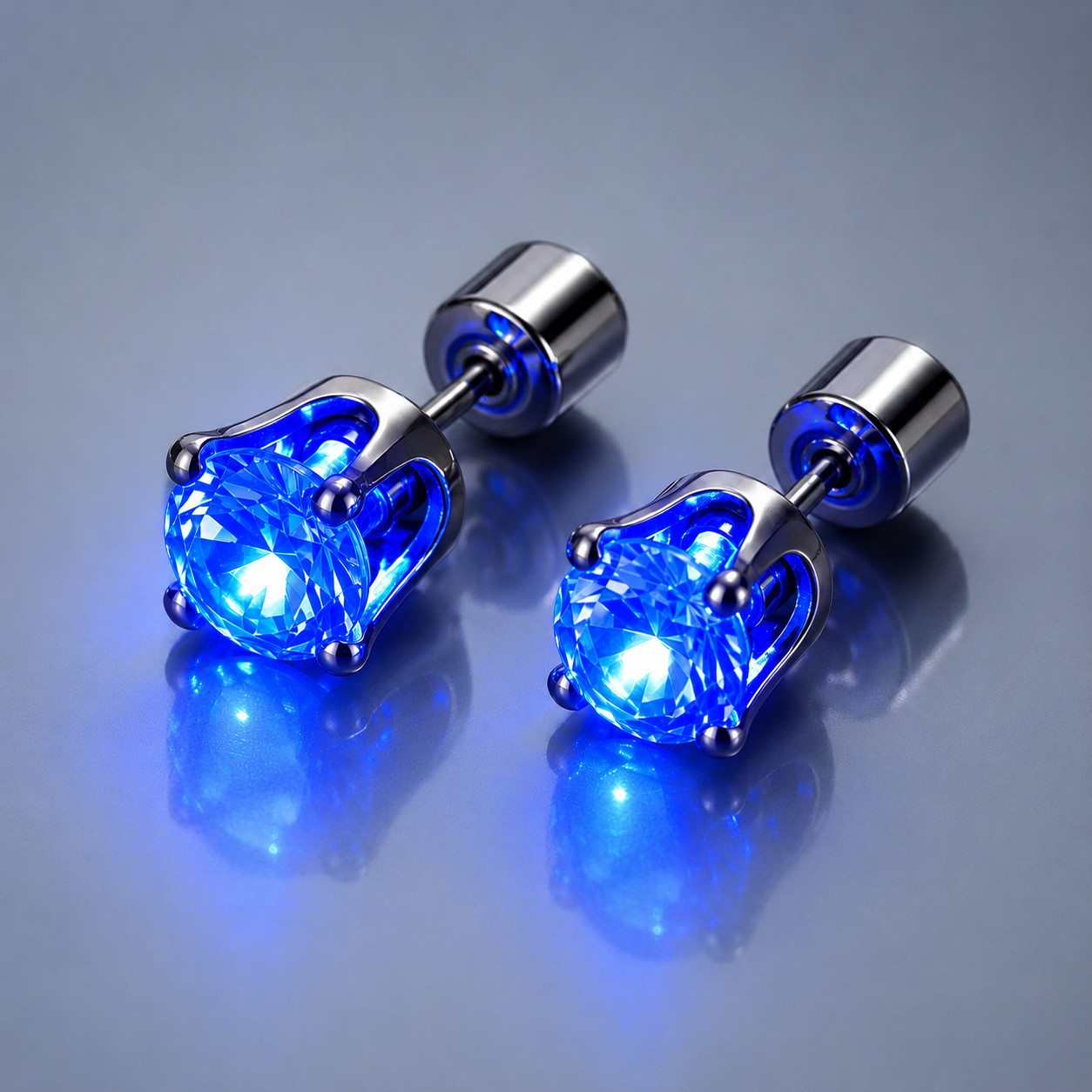 Blue LED Light Up Crystal Stud Earrings Glowing Party Jewelry for Women