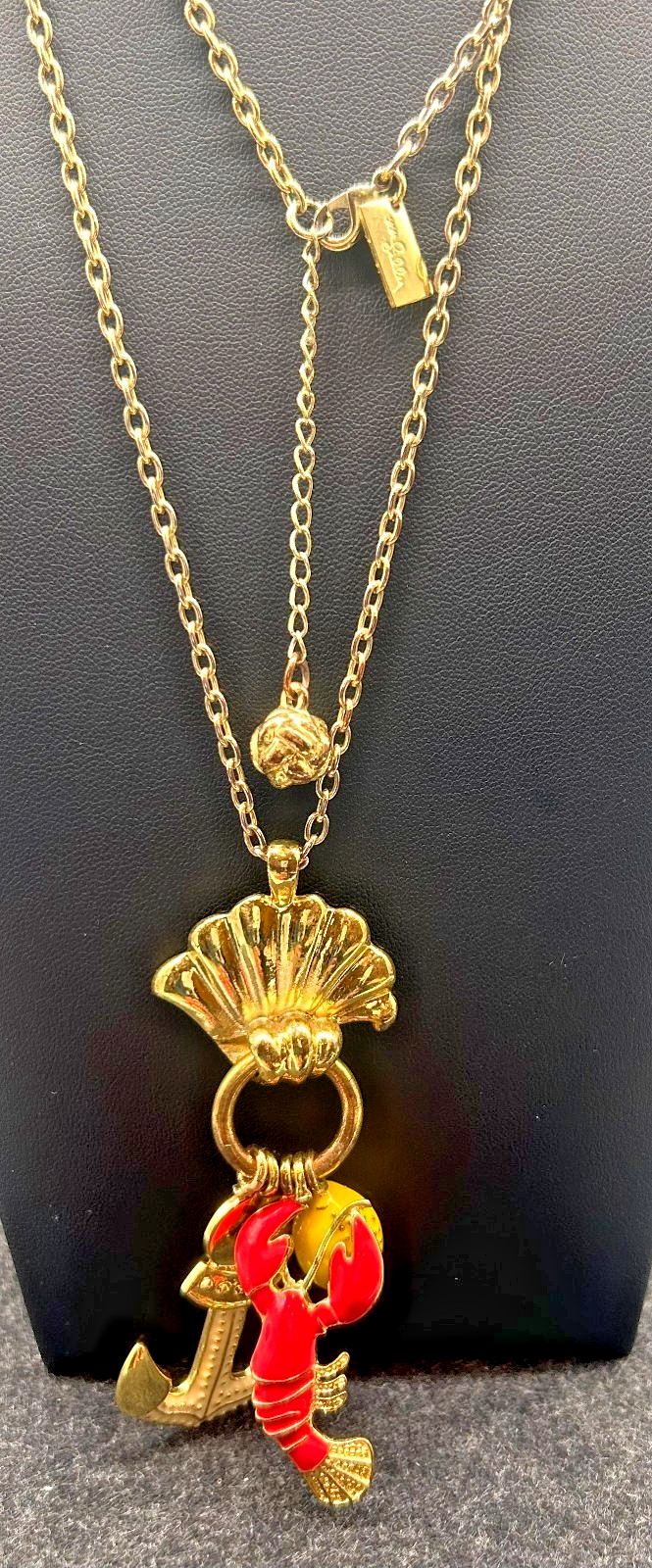 Lilly Pulitzer Nautical Charm Long Necklace Gold Tone Shell Lobster Anchor Lemon