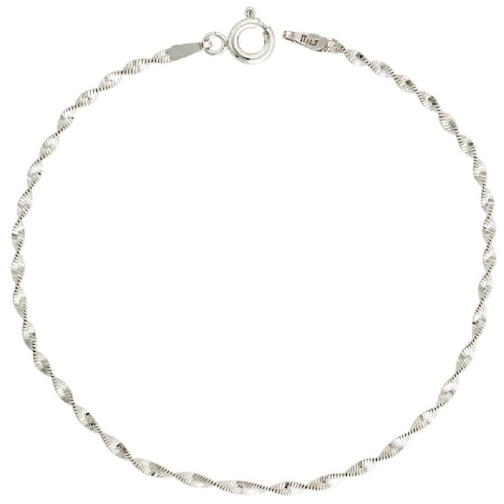 Sterling Silver 2mm Twisted Herringbone Chain Necklace, Nickel Free, Made Italy