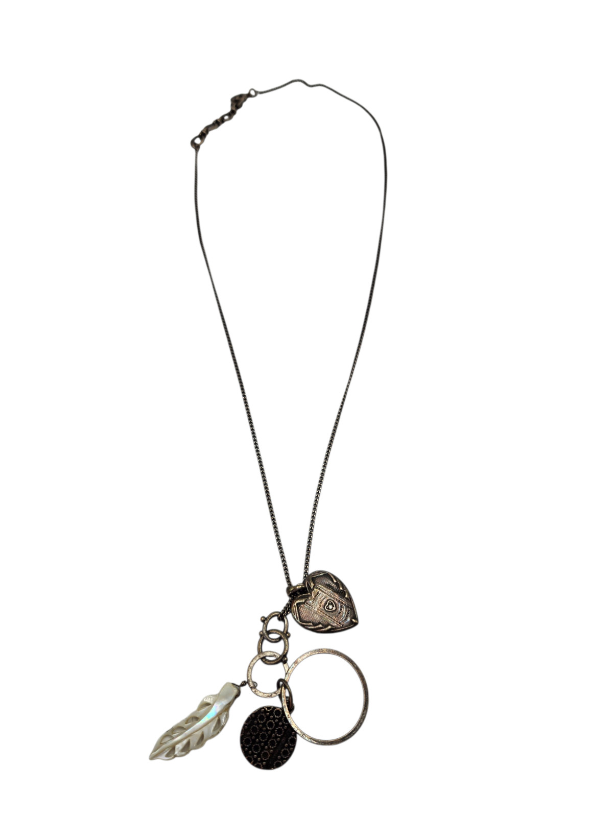 Lucky Brand Multi Charm Necklace 14 Inch Feather Heart
