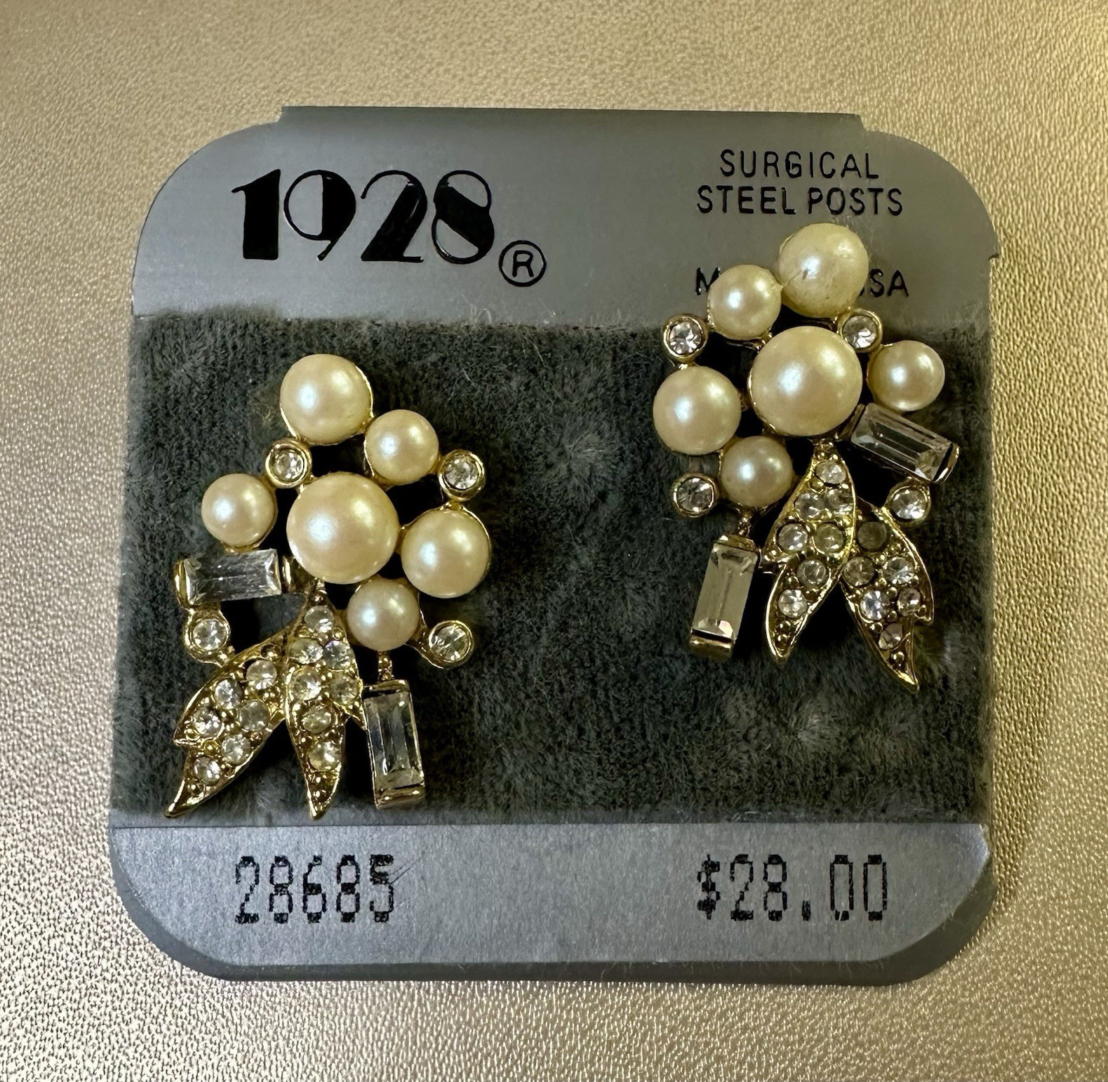 1928 Flower Cluster Stud Earrings Imitation Pearl Crystal Rhinestone Steel 28685