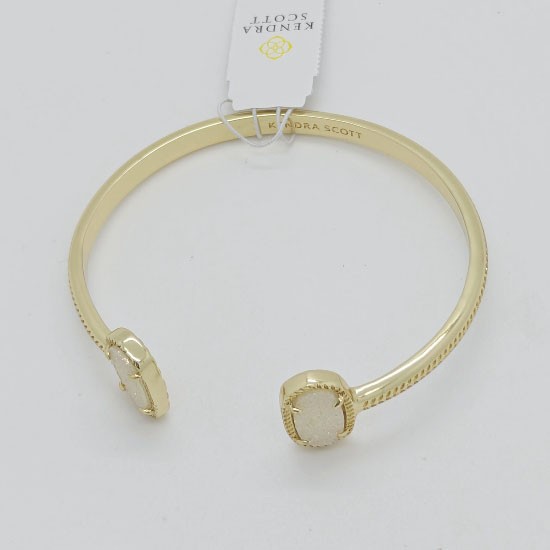 New Kendra Scott Elton Gold Cuff Bracelet in White Drusy