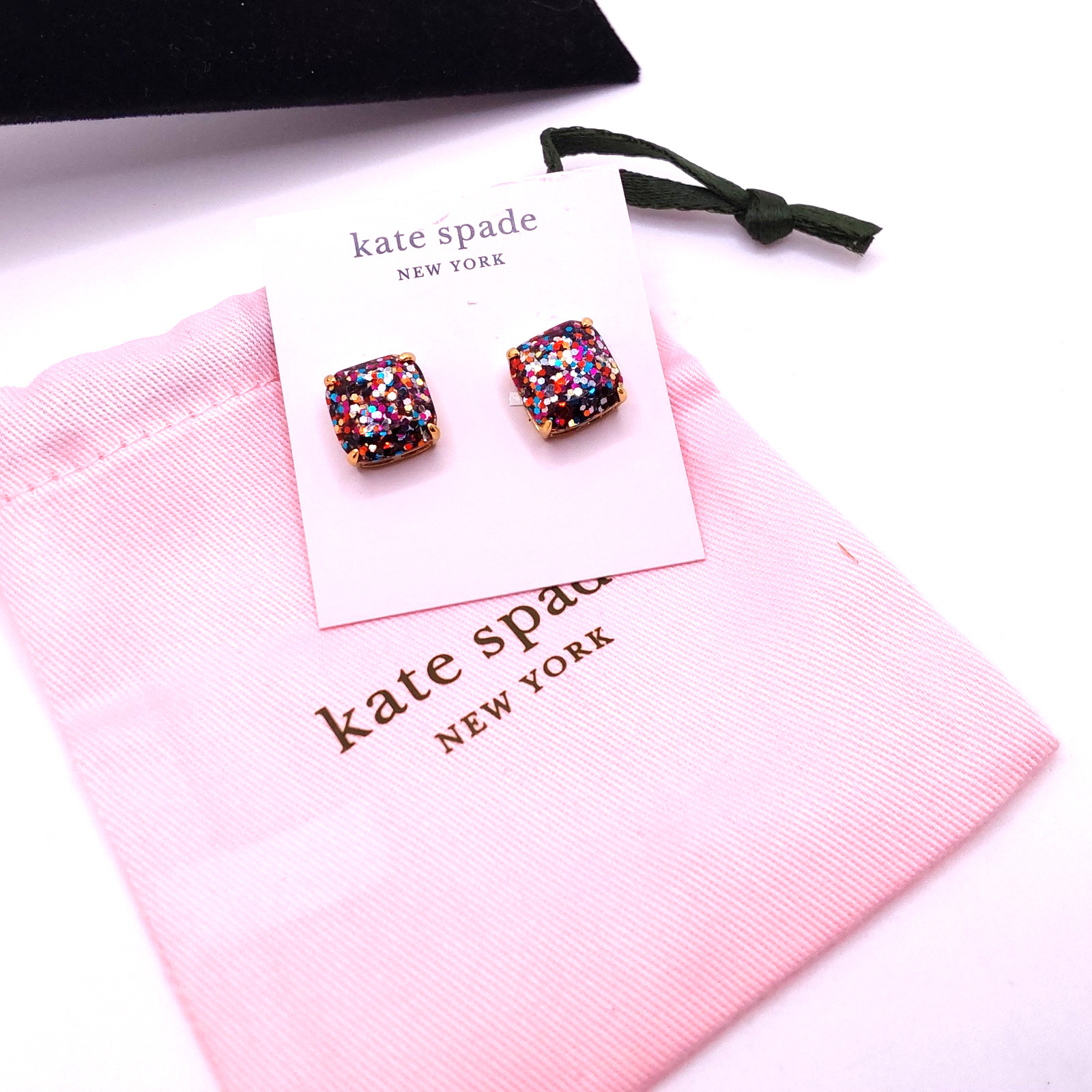 Kate Spade New York Small Square Stud Earrings – Multi Glitter/ Gold Tone