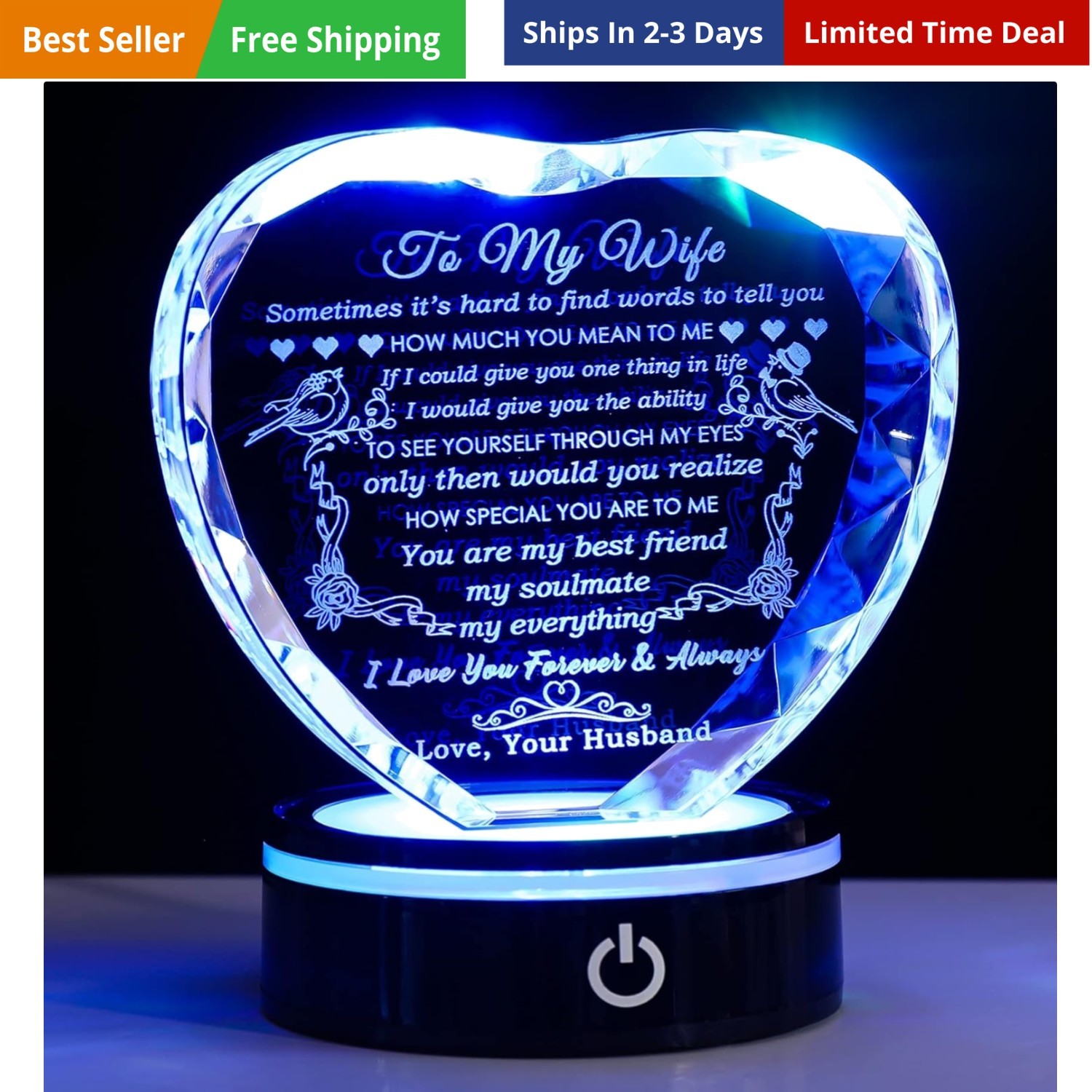 Gifts for Wife with Colorful LED Base Romantic Wedding Anniversary I Love You…