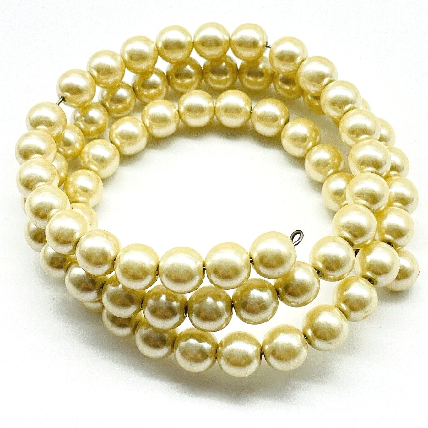 Faux Pearl Memory Wire Bracelet Multi Wrap Beaded Bridal Debutante