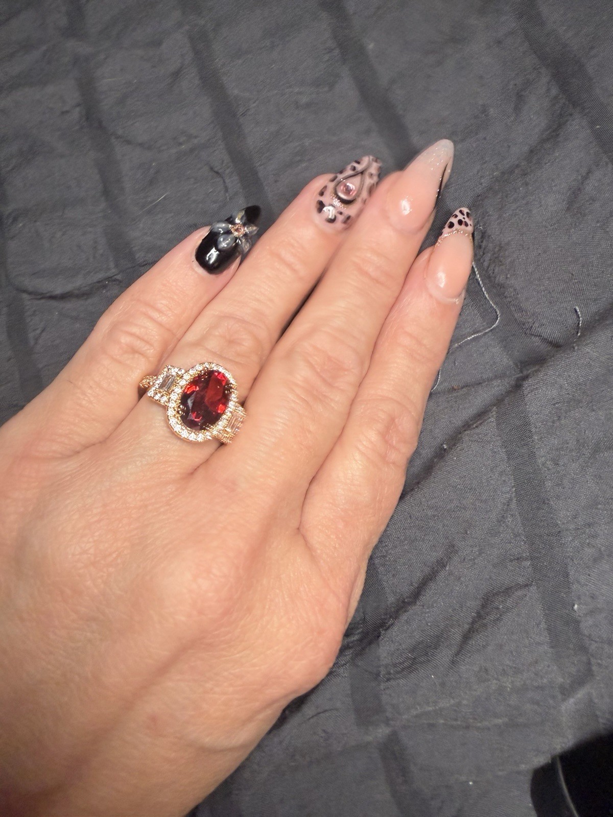 Size 7 AAA CZ Ruby Red Halo Ring 18K Gold Filled Over Brass