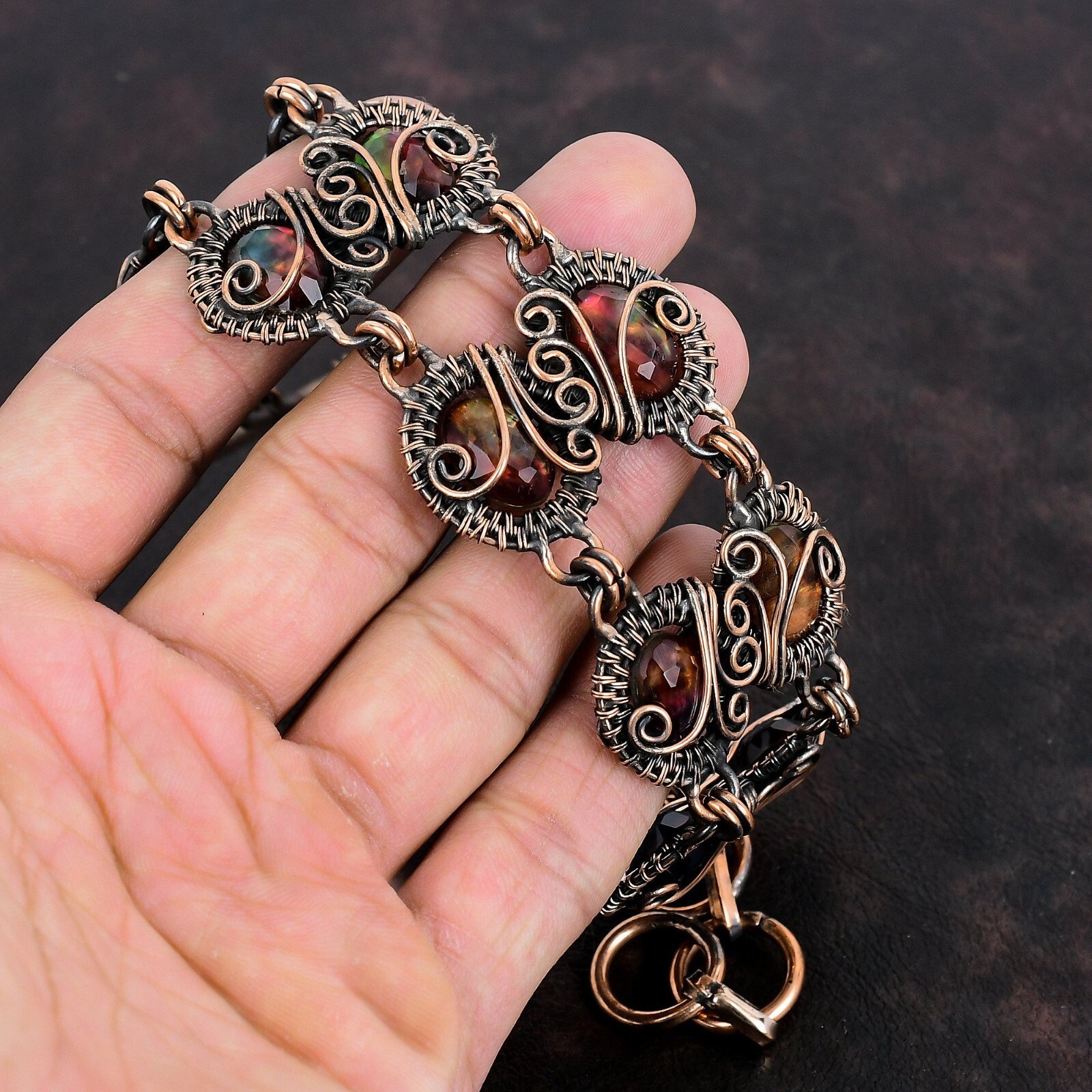 Womens day Deal Copper Natural Ammolite New Wire Wrapped Unique Bracelet Jewelry