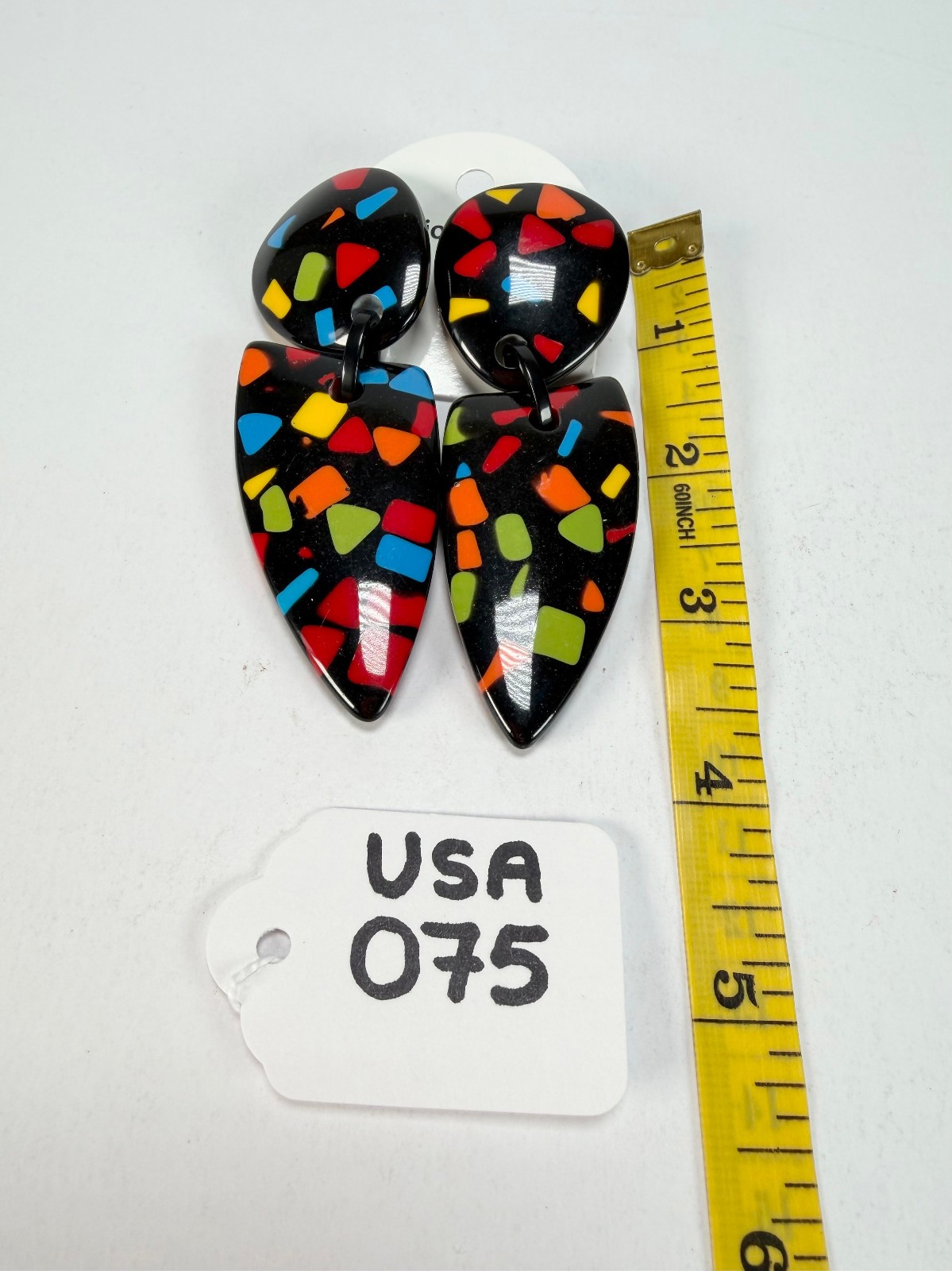 Marion Godart Confetti Art-Deco Mix Dome & Pendant Resin Clip On Earrings