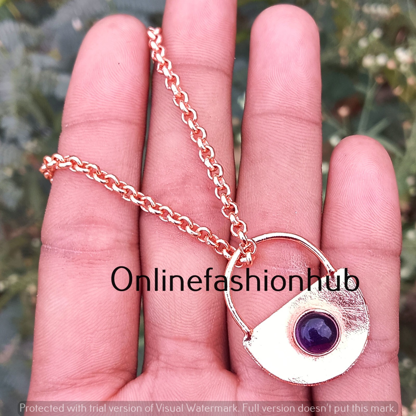 Amethyst Gemstone Pure Copper Handmade Meditation Lock 1 PC Pendant With Chain
