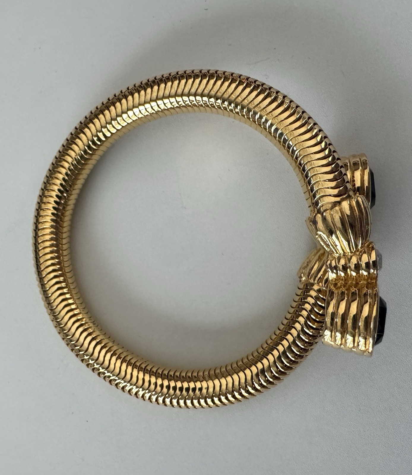 Gold Tone Coil Bangle Bracelet Blue Rhinestone Cluster Flex Tubogas