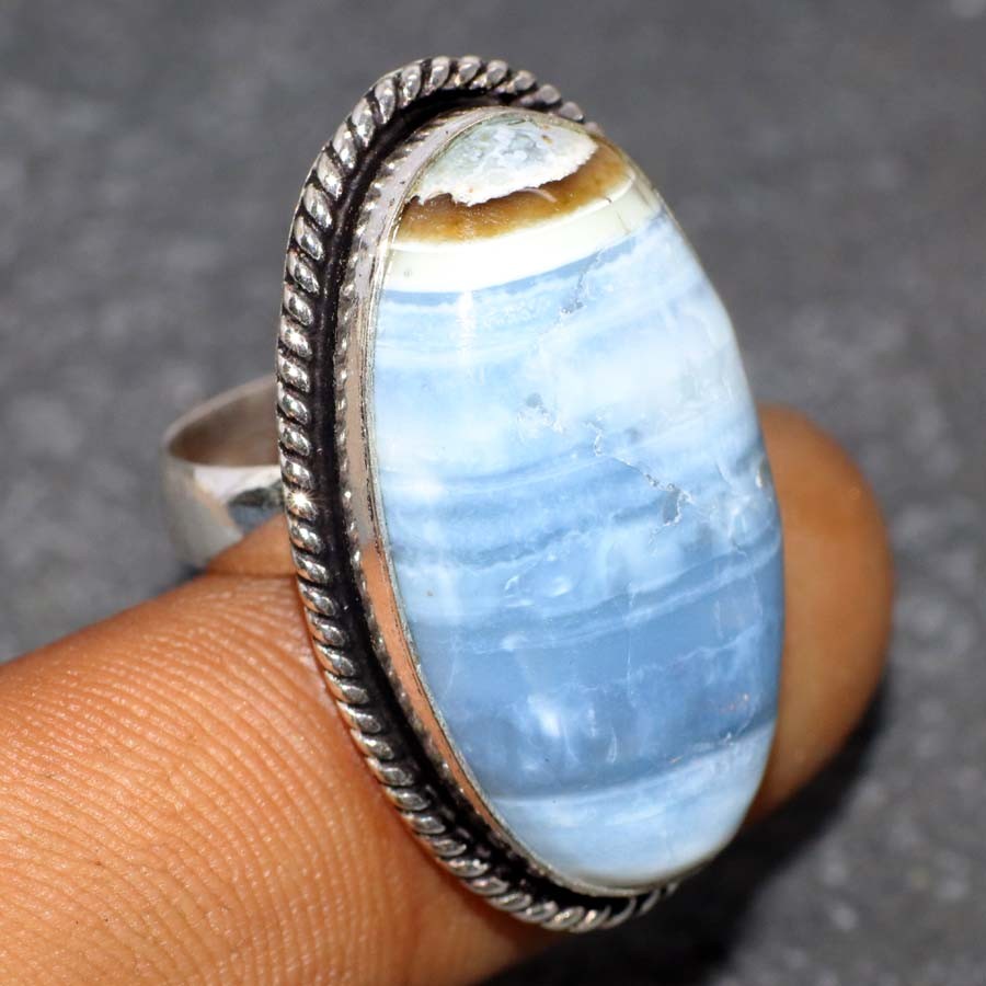 925 Silver Plated Owyhee Blue Opal Ring US 6 Best Gift For Women GW