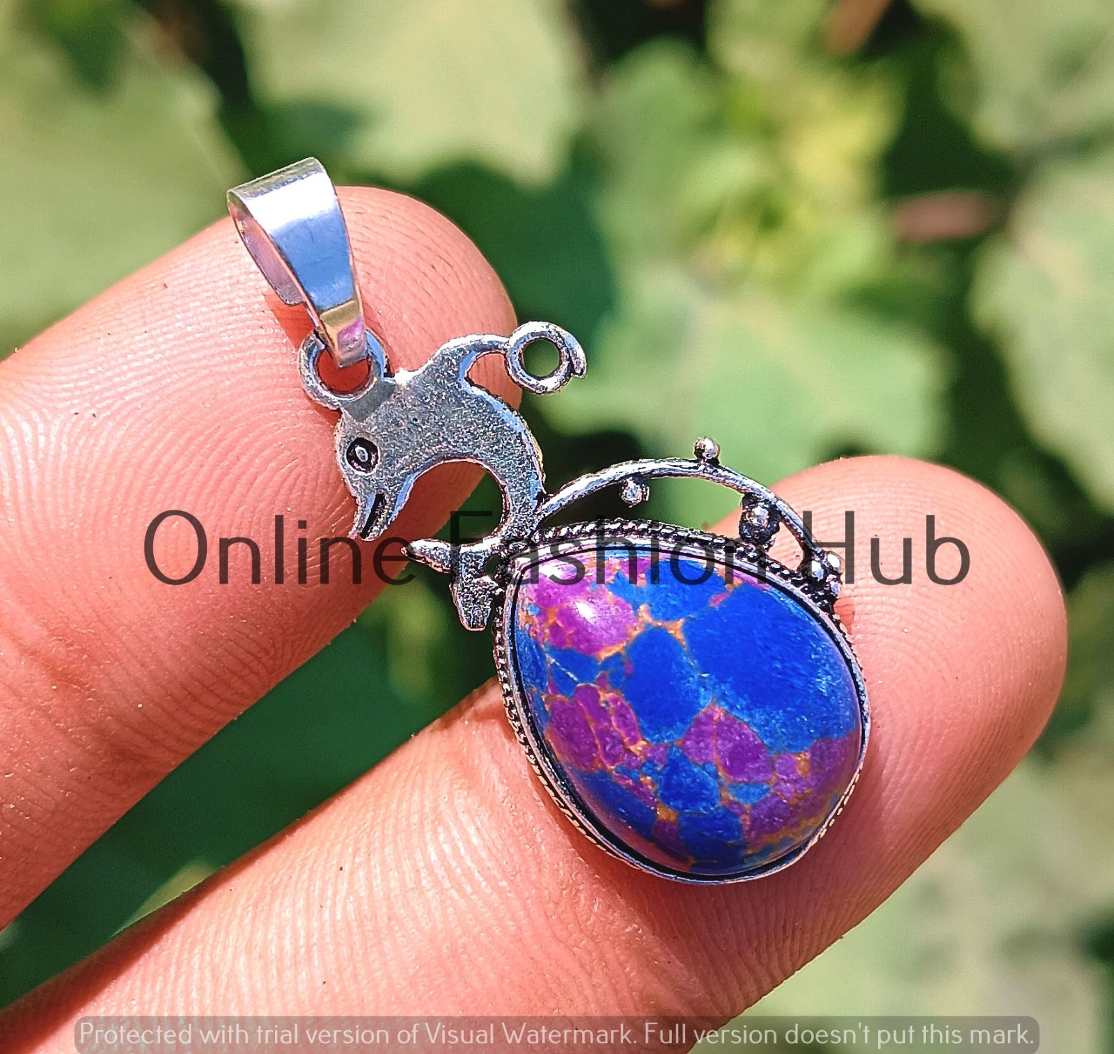 Purple Turquoise 925 Sterling Silver Plated Dolphin Pandant Gemstone Jewelry
