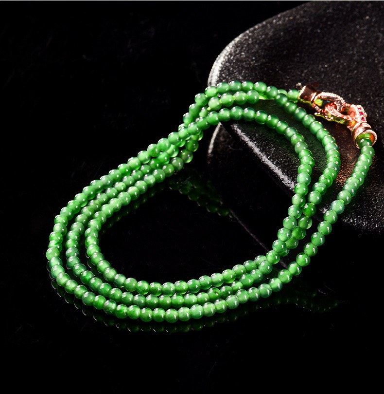 3mm Certified Green 100% Natural A jadeite Beads Necklace Bracelets 17.7 in