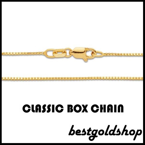 0.80mm 14K YELLOW GOLD Classic Square Box Chain Necklace with Lobster Claw Clasp