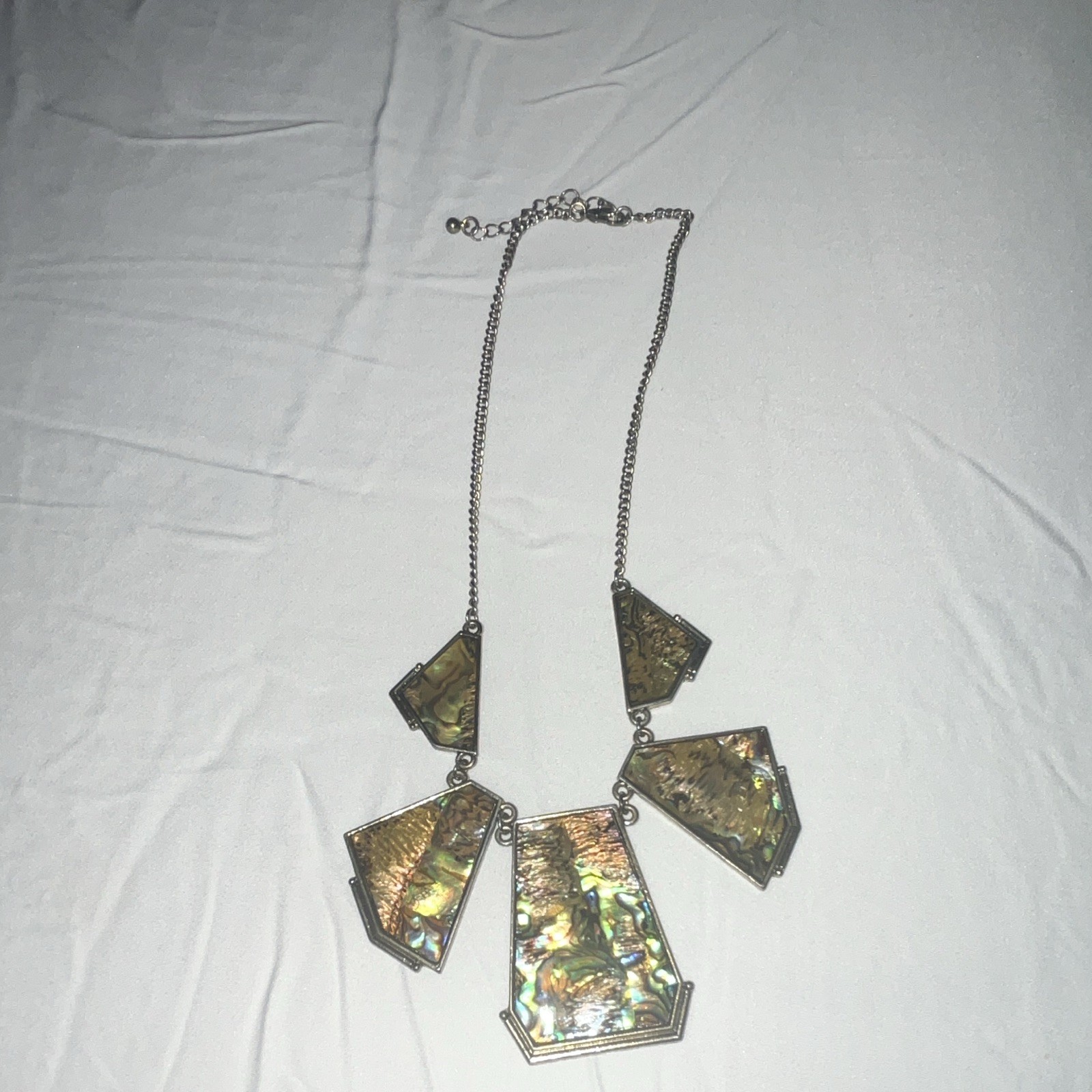 Silver Tone Geometric Statement Bib Pendant Necklace, Adjustable Cable Chain