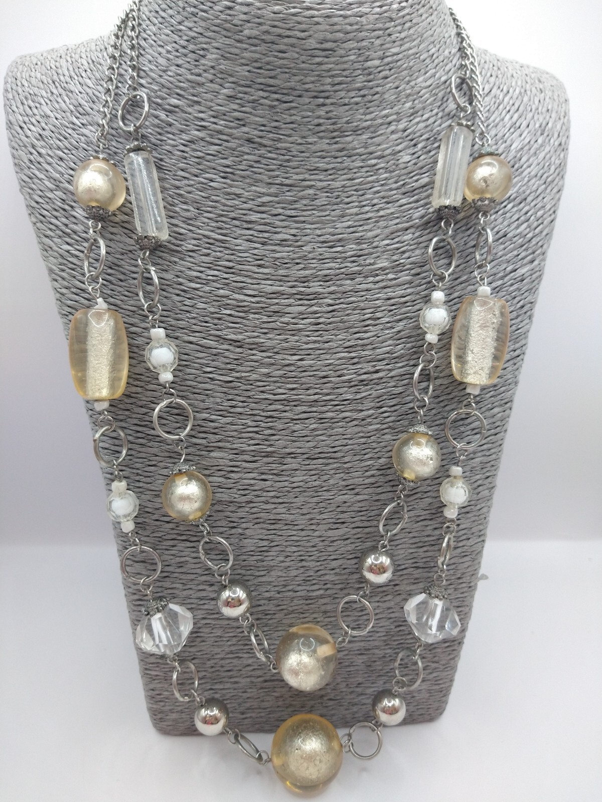 Necklace y2k metal glass silver tone retro Christmas Cottagecore Statement