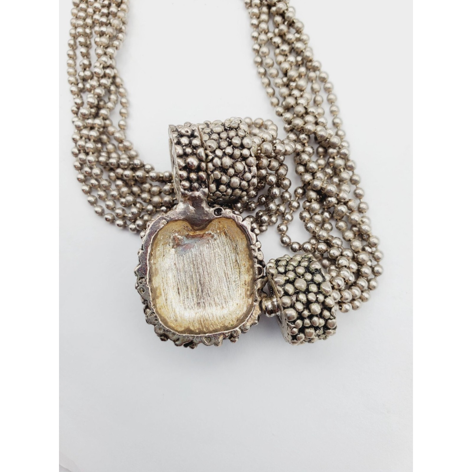 Silver tone chain Multi strand beaded cluster pendant necklace 15″